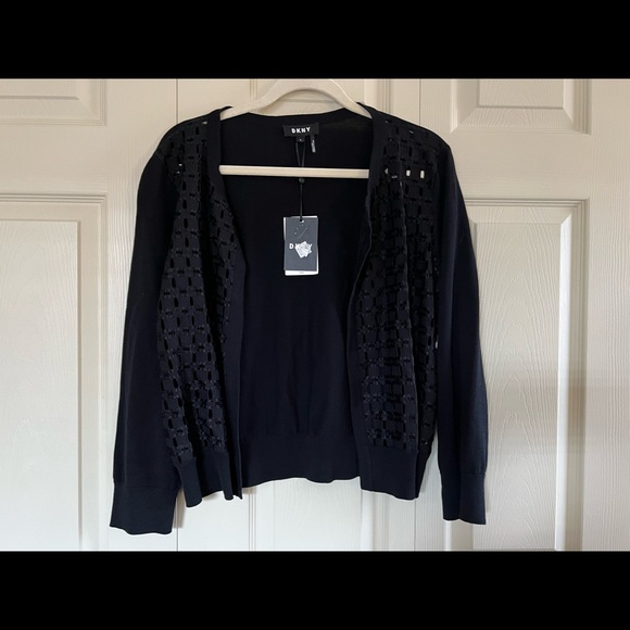 NWT DKNY Cardigan Sweater - Open Lace Front Bolero Black Womens - Large. - Picture 3 of 9